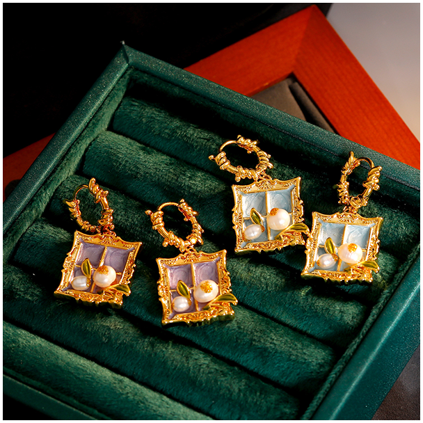 18K gold plated Baroque natural pearl earrings - Monet's Garden 009