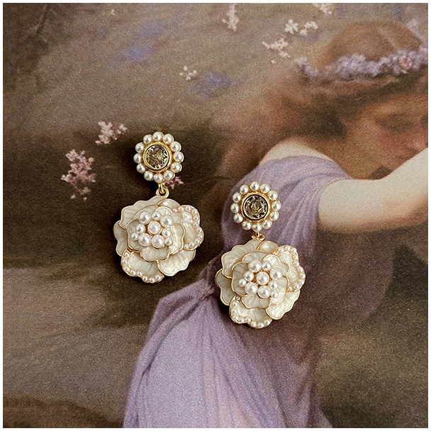 18k gold plated copper base Monet impression camellia earings - Monet's Garden 011