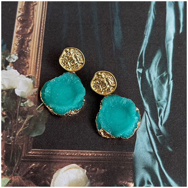 18k gold plated copper base Monet impression mint green earings - Monet's Garden 012