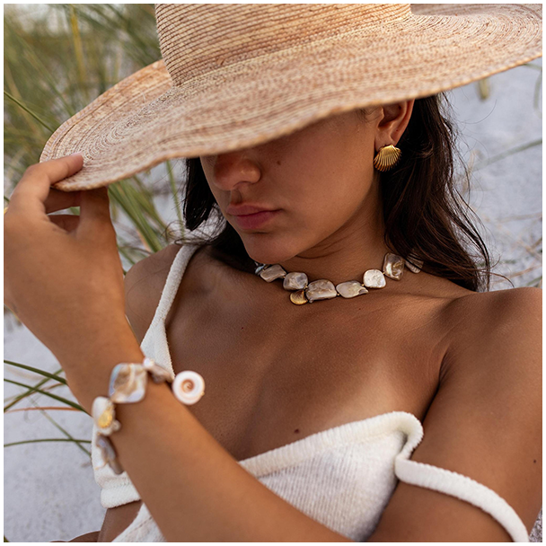 18K gold plated stainless steel seashell necklace bracelet - Ocean's whisper 008