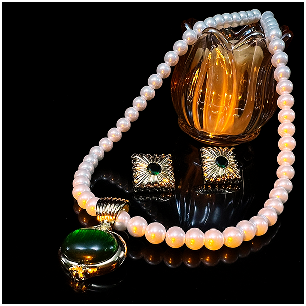 Antique pearl emerald necklace earrings set -  Versailles Splendor 024