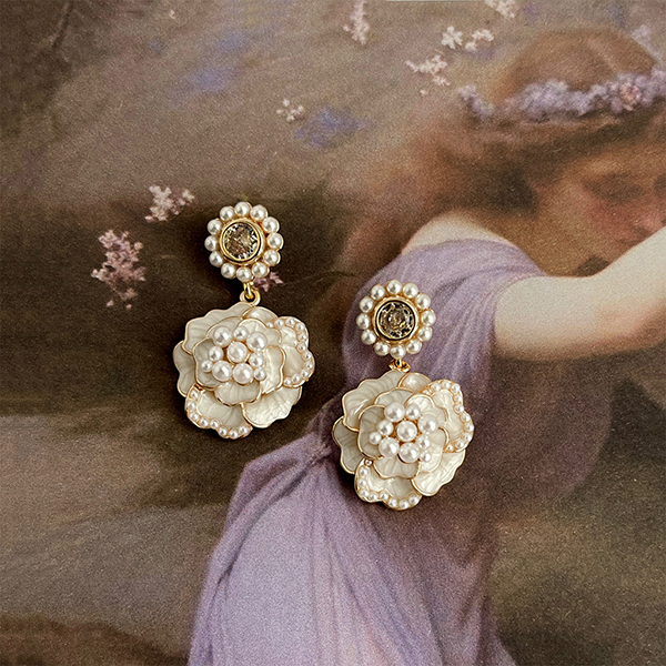 18K gold plated copper base Monet impression camellia earings