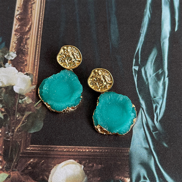 18k gold plated copper base Monet impression mint green earings 