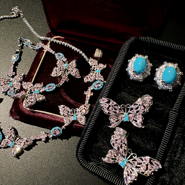 Margaret flower butterfly gemstone necklace vintage zircon bracelet set