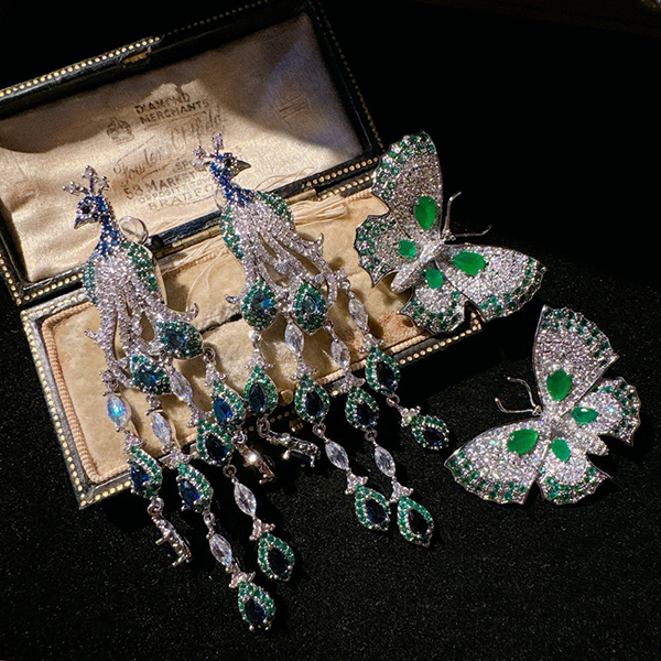 Peacock Gemstone Tassel Earrings butterfly zirconia earrings