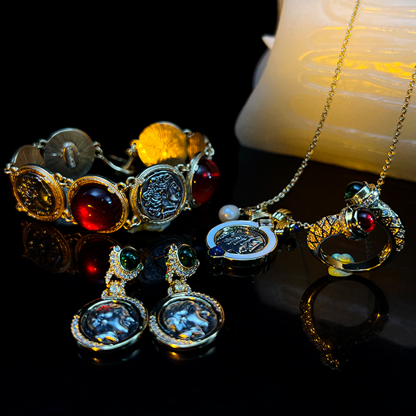 Ancient Greek coin gold plated necklace earrings bracelet ring